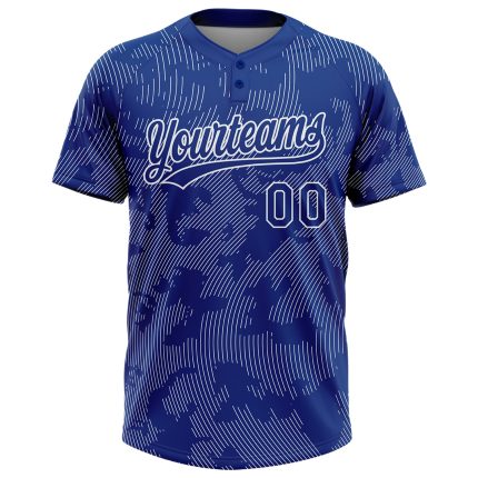 Custom Name and Number Unisex Softball Jersey, Personalized Royal White 3D Pattern Two-Button Design Personalized Royal White