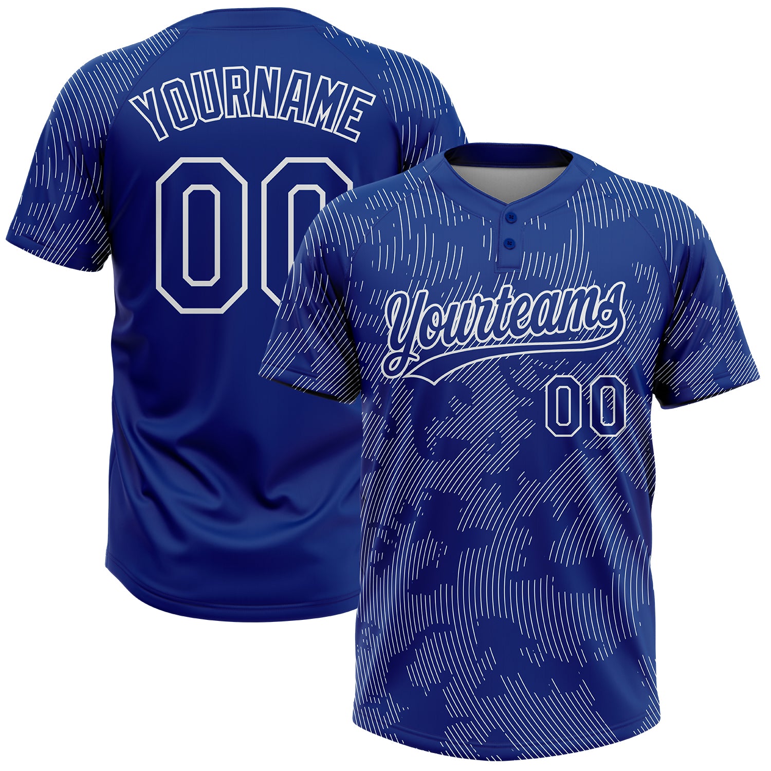 Custom Name and Number Unisex Softball Jersey, Personalized Royal White 3D Pattern Two-Button Design Personalized Royal White