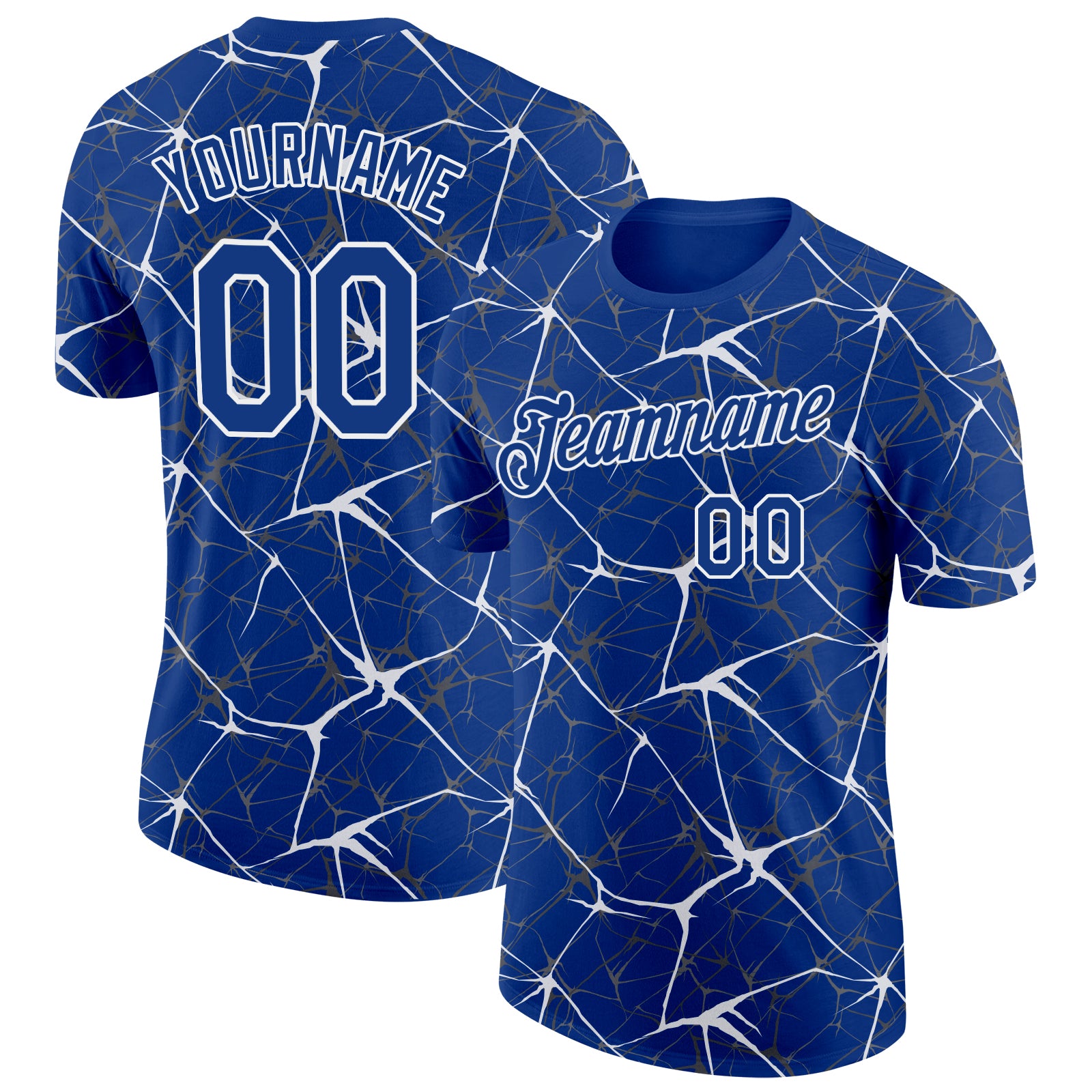 Custom Name and Number Personalized 3D Network Performance T-Shirt - Royal White Abstract Design Personalized Royal White