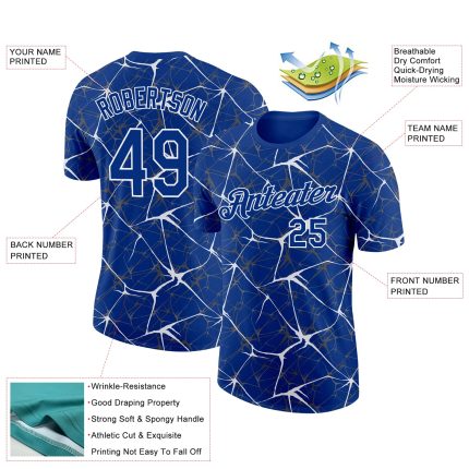Custom Name and Number Personalized 3D Network Performance T-Shirt - Royal White Abstract Design Personalized Royal White