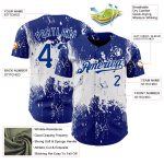 Custom Name and Number Baseball Jersey, Personalized Abstract Splatter Grunge Art, Royal White 3D Pattern Design Personalized