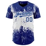 Custom Name and Number Baseball Jersey, Personalized Abstract Splatter Grunge Art, Royal White 3D Pattern Design Personalized