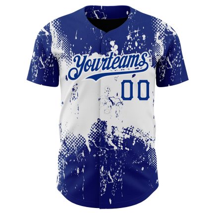 Custom Name and Number Baseball Jersey, Personalized Abstract Splatter Grunge Art, Royal White 3D Pattern Design Personalized
