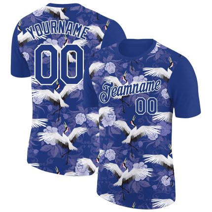 Custom Animal Crane Performance T-Shirt with Personalized Name and Number - Royal White 3D Pattern Design Personalized Royal