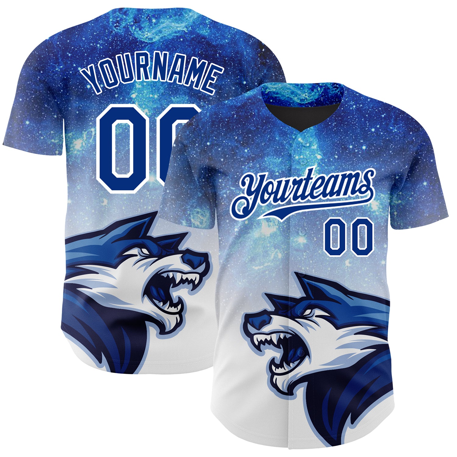 Custom Name and Number 3D Pattern Animal Wolf Baseball Jersey - Personalized Royal White Team Apparel Personalized Royal