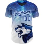 Custom Name and Number 3D Pattern Animal Wolf Baseball Jersey - Personalized Royal White Team Apparel Personalized Royal