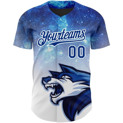 Custom Name and Number 3D Pattern Animal Wolf Baseball Jersey - Personalized Royal White Team Apparel Personalized Royal
