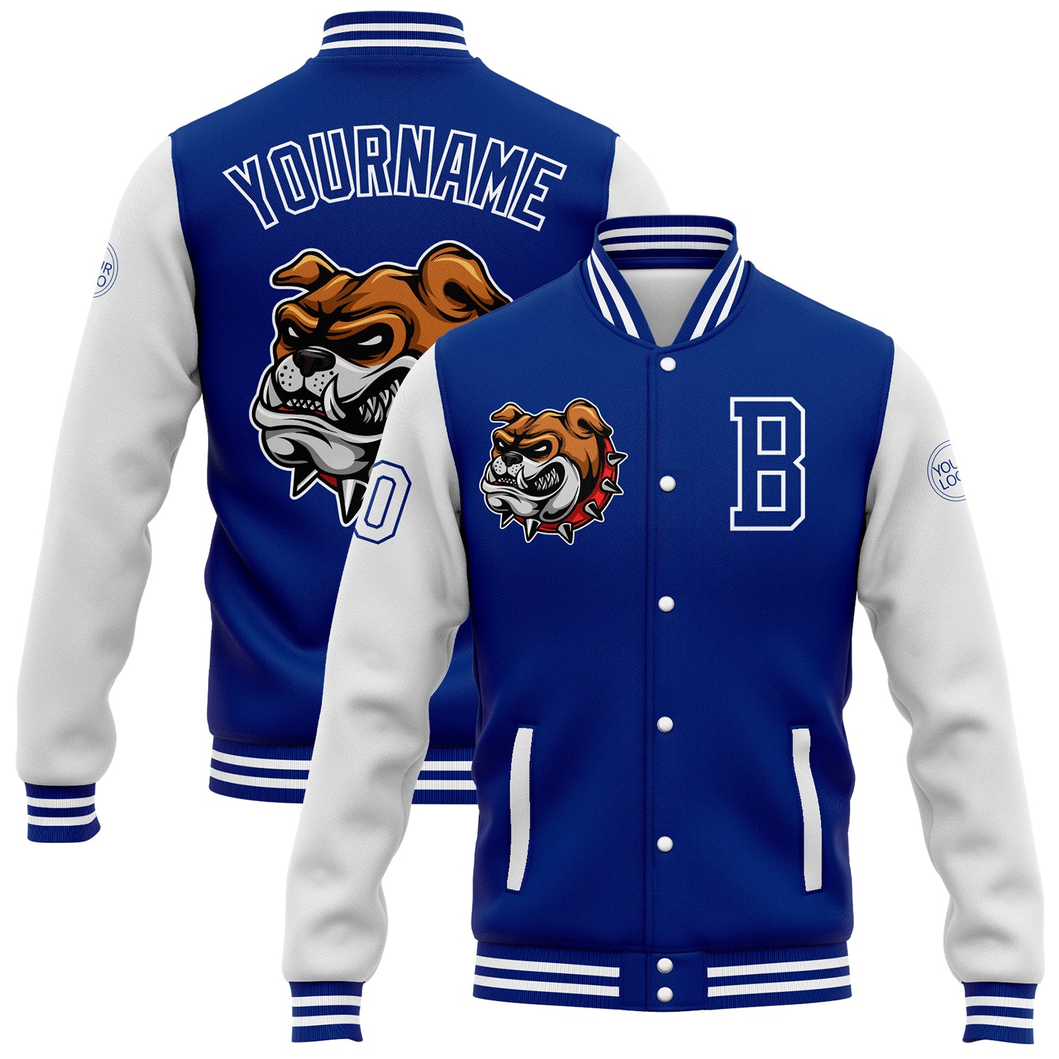 Custom Name and Number Bomber Varsity Jacket - Personalized Royal White 3D Pattern Full-Snap Letterman дизайн Personalized