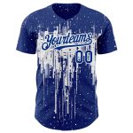 Custom Name and Number Baseball Jersey - Personalized Royal White 3D Dripping Splatter Art Design Personalized Royal White