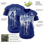 Custom Name and Number Baseball Jersey - Personalized Royal White 3D Dripping Splatter Art Design Personalized Royal White