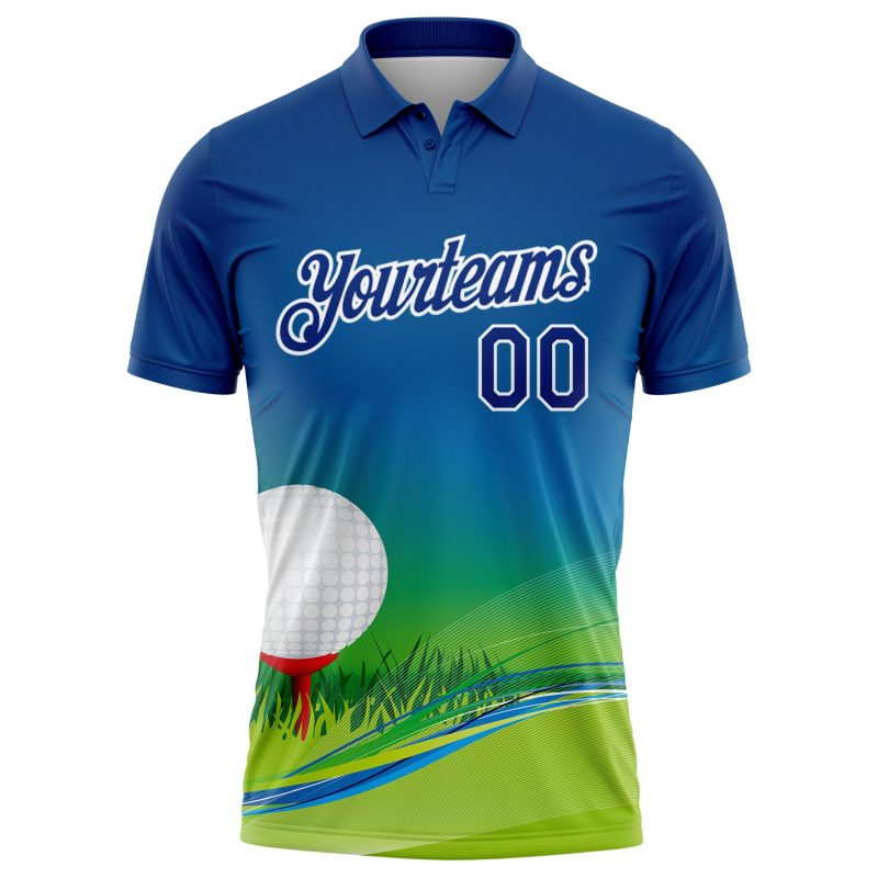 Custom Name Number Golf Polo Shirt with 3D Pattern Design - Personalized Royal White Performance Shirt Personalized Royal