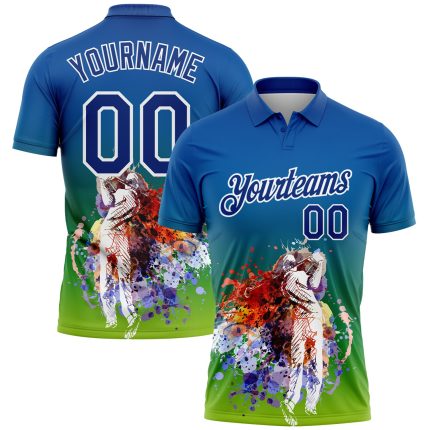 Custom Name and Number Golf Polo Shirt - Personalized 3D Pattern Design in Royal White - Performance Golfing Apparel Personalized