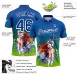 Custom Name and Number Golf Polo Shirt - Personalized 3D Pattern Design in Royal White - Performance Golfing Apparel Personalized
