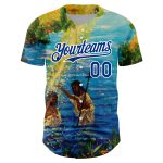 Personalized Jesus Christ 3D Pattern Baseball Jersey with Custom Name and Number - Royal White Team Apparel Personalized