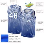 Custom Name and Number Basketball Jersey with 3D Seashells and Starfishes Design - Personalized Royal White Team Jersey Personalized