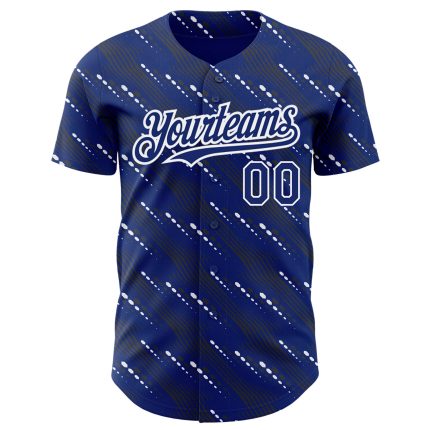 Custom Name and Number Personalized Baseball Jersey, Royal White 3D Pattern Design with Slant Lines Personalized Royal White