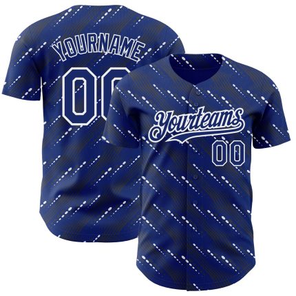 Custom Name and Number Personalized Baseball Jersey, Royal White 3D Pattern Design with Slant Lines Personalized Royal White