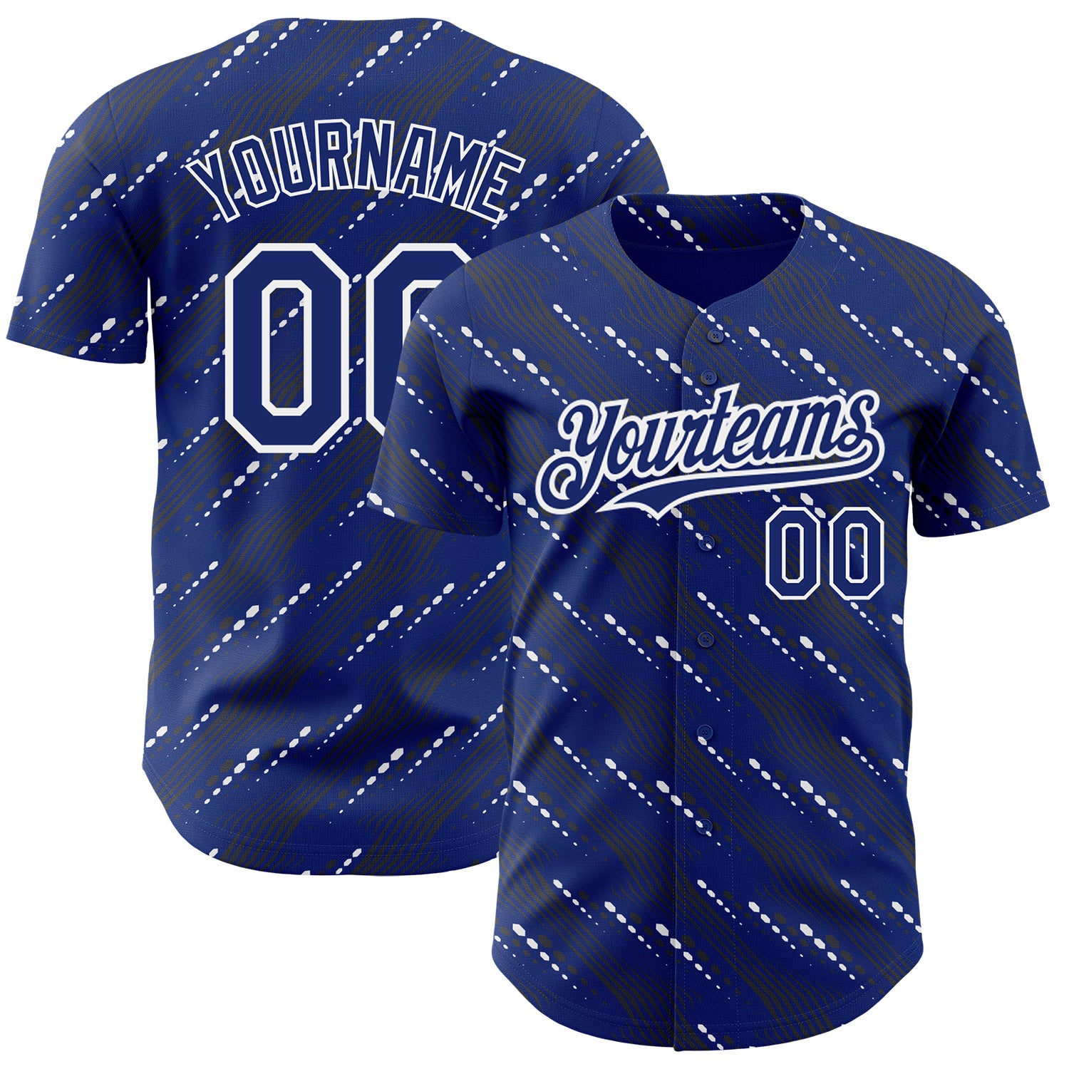 Custom Name and Number Personalized Baseball Jersey, Royal White 3D Pattern Design with Slant Lines Personalized Royal White
