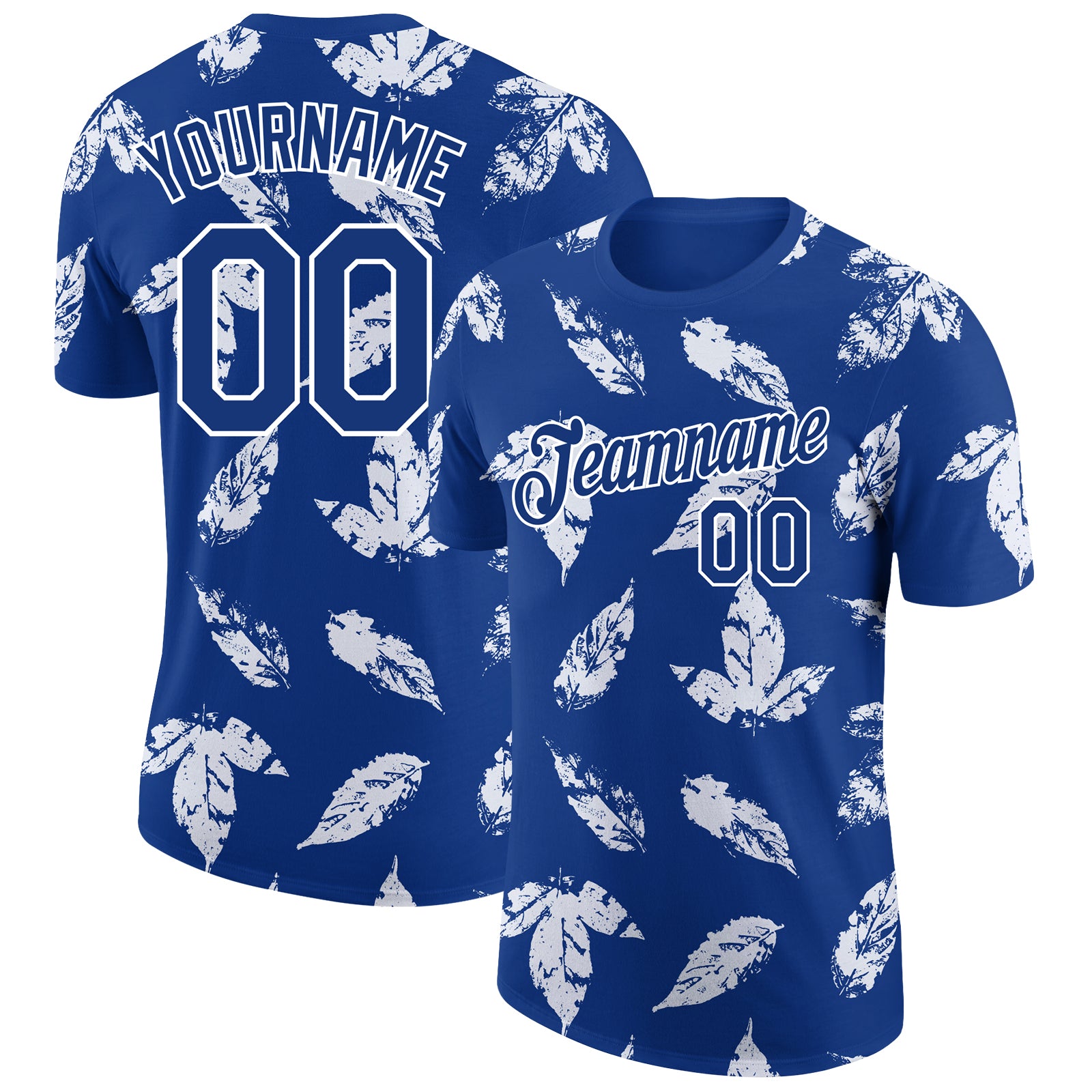 Custom Tropical Palm Leaf Performance T-Shirt with 3D Pattern, Personalized Team Name and Number - Royal White Design Personalized