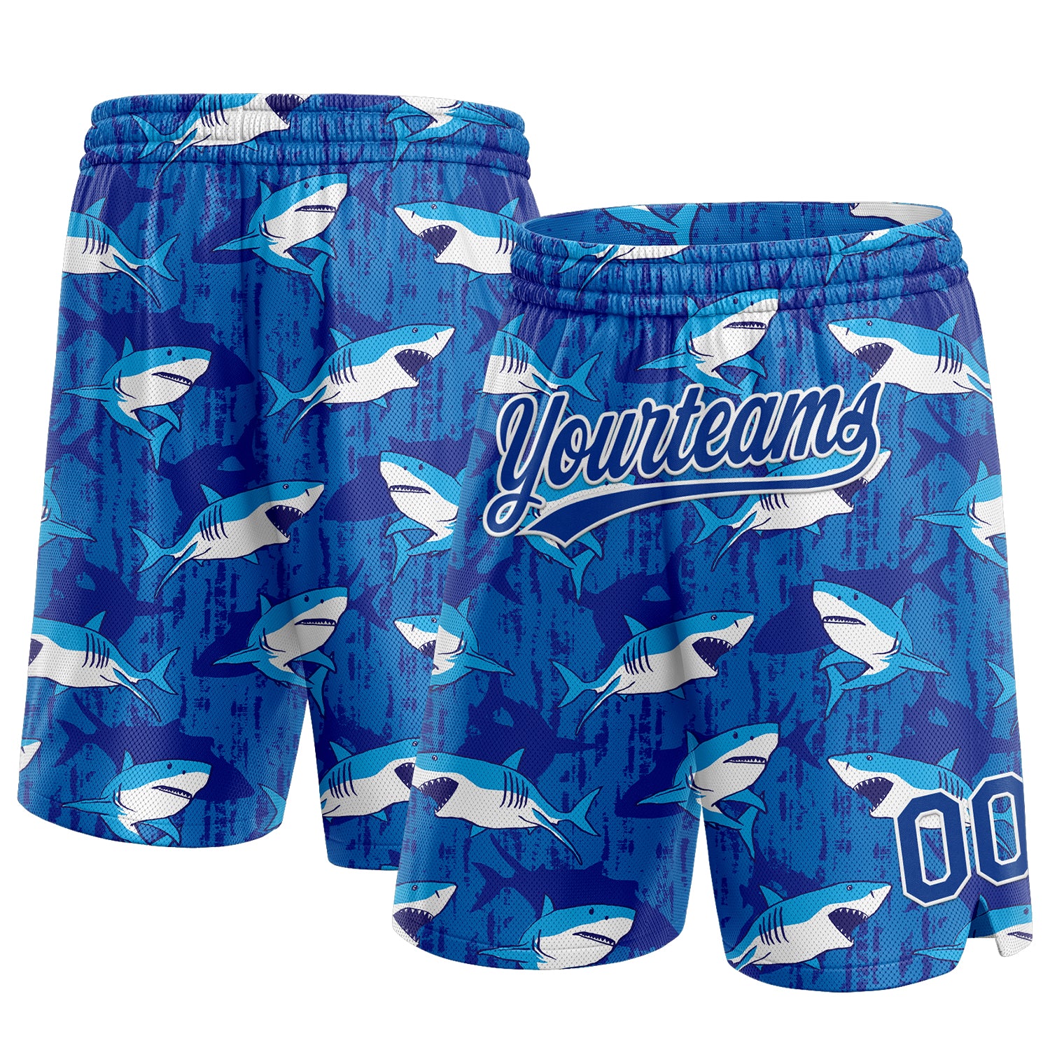 Custom Name Number Authentic Basketball Shorts with 3D Shark Pattern - Personalized Royal White Team Gear Personalized Royal