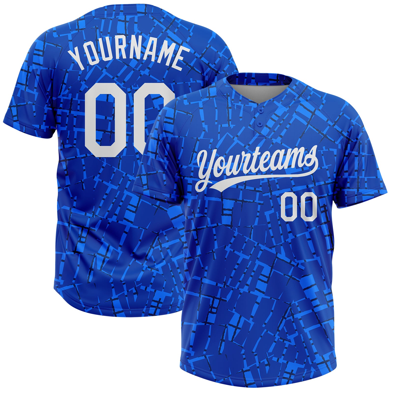 Custom Name and Number Unisex Softball Jersey, Personalized Royal White 3D Pattern, Two-Button Design Personalized Royal