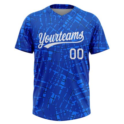 Custom Name and Number Unisex Softball Jersey, Personalized Royal White 3D Pattern, Two-Button Design Personalized Royal