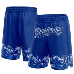 Custom Team Name and Number Basketball Shorts - Personalized Royal White 3D Pattern Waves Design Personalized Royal White