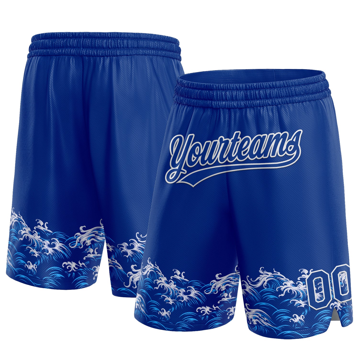 Custom Team Name and Number Basketball Shorts - Personalized Royal White 3D Pattern Waves Design Personalized Royal White