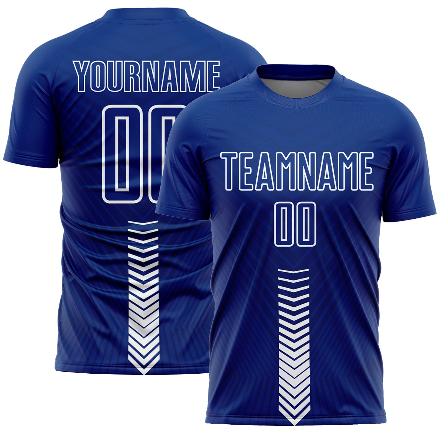 Custom Name Number Sublimation Soccer Jersey Personalized Royal White Arrow Shapes Team Uniform Personalized Royal White