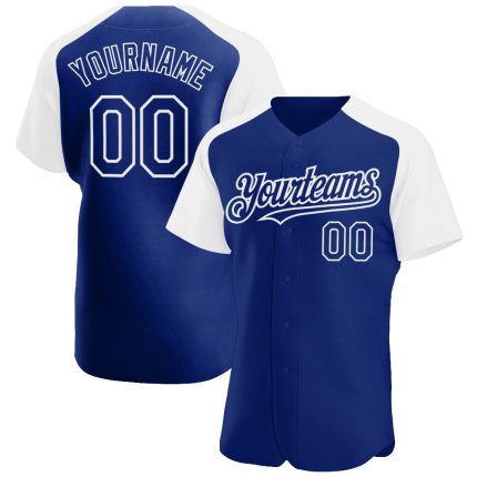 Custom Name and Number Baseball Jersey for Team - Personalized Royal White Authentic Raglan Sleeves Personalized Royal White