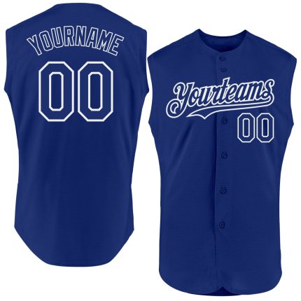 Personalized Authentic Sleeveless Baseball Jersey - Royal White Color Personalized Royal White Authentic Sleeveless Baseball