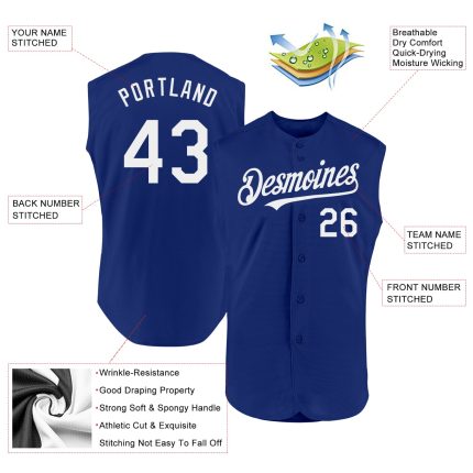 Custom Name and Number Personalized Royal White Authentic Baseball Jersey Sleeveless Team Personalized Royal White Authentic