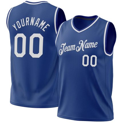 Personalized Authentic Throwback Basketball Jersey - Royal White Design Personalized Royal White Authentic Throwback Basketball