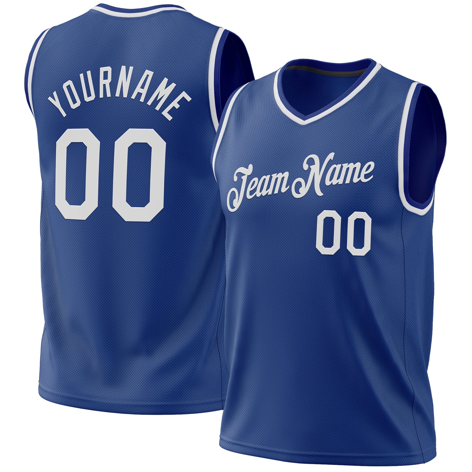Personalized Authentic Throwback Basketball Jersey - Royal White Design Personalized Royal White Authentic Throwback Basketball