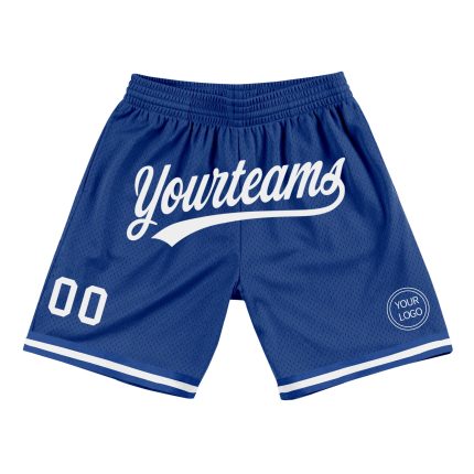 Personalized Royal White Basketball Shorts - Authentic Throwback Style Personalized Royal White Authentic Throwback Basketball