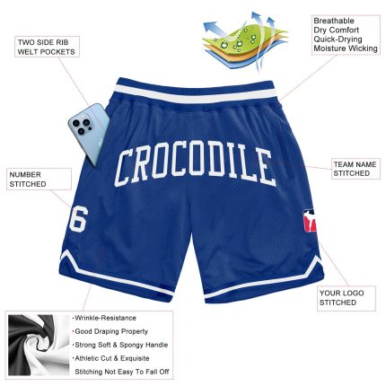 Custom Name & Number Basketball Shorts - Personalized Authentic White Throwback Team Style Personalized Royal White Authentic