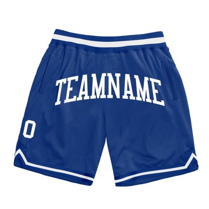 Custom Name & Number Basketball Shorts - Personalized Authentic White Throwback Team Style Personalized Royal White Authentic