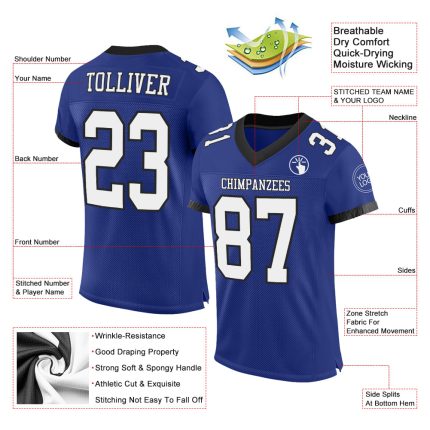 Custom Authentic Football Jersey - Personalized Royal White-Black Mesh Team Name & Number Personalized Royal White-Balck