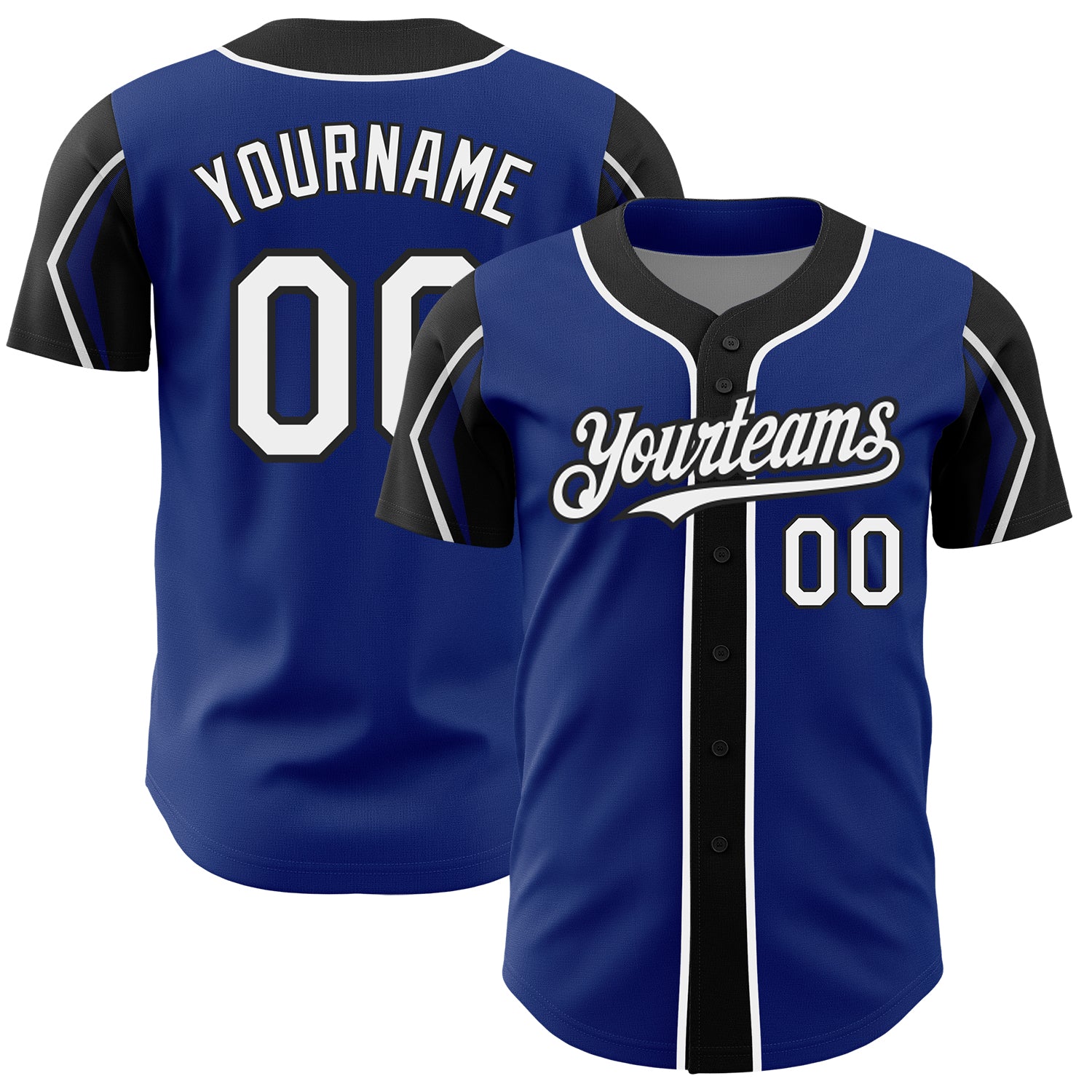 Custom Name Number Baseball Jersey - Personalized Authentic Royal White-Black 3 Colors Arm Shapes Personalized Royal White-Black