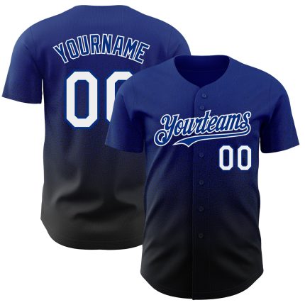 Personalized Authentic Baseball Jersey - Royal White-Black Fade Fashion Design Personalized Royal White-Black Authentic Fade