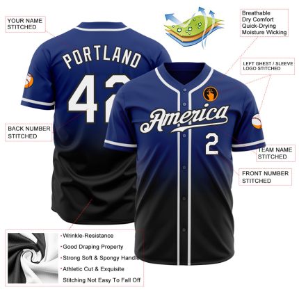 Custom Name and Number Baseball Jersey - Personalized Authentic Fade Royal White-Black Fashion Team Gear Personalized Royal