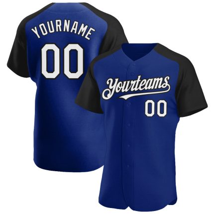 Custom Name and Number Baseball Jersey - Personalized Authentic White-Black Raglan Sleeves Personalized Royal White-Black