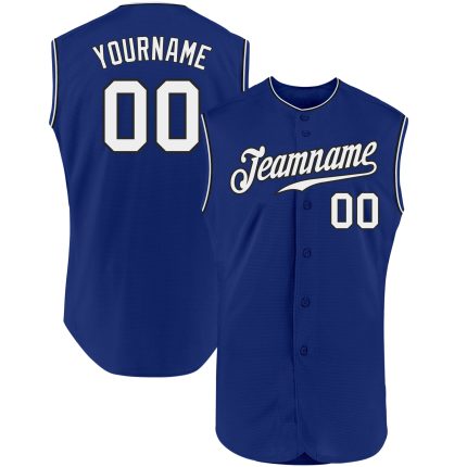 Custom Name and Number Authentic Baseball Jersey - Personalized Royal White-Black Sleeveless Team Gear Personalized Royal