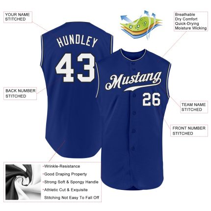 Custom Name and Number Authentic Baseball Jersey - Personalized Royal White-Black Sleeveless Team Gear Personalized Royal