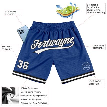 Custom Authentic Basketball Shorts Royal White-Black Throwback Style Personalized Royal White-Black Authentic Throwback Basketball