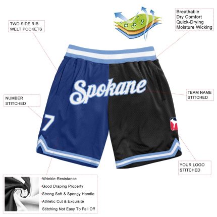 Custom Name and Number Authentic Basketball Shorts - Personalized Royal Black Throwback Split Design Personalized Royal White-Black