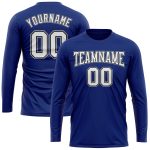 Custom Team Name and Number Long Sleeve Performance T-Shirt - Personalized Royal White Black-Gray Design Personalized Royal