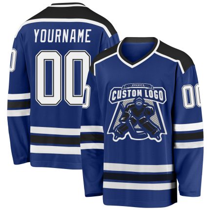 Personalized Black and White Hockey Jersey for Men and Women - Custom Royal Jersey Personalized Royal White-Black Hockey