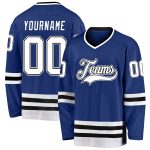 Custom Name and Number Personalized Hockey Jersey - Royal White-Black Team Jersey Personalized Royal White-Black Hockey Jersey
