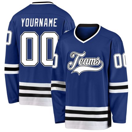 Custom Name and Number Personalized Hockey Jersey - Royal White-Black Team Jersey Personalized Royal White-Black Hockey Jersey